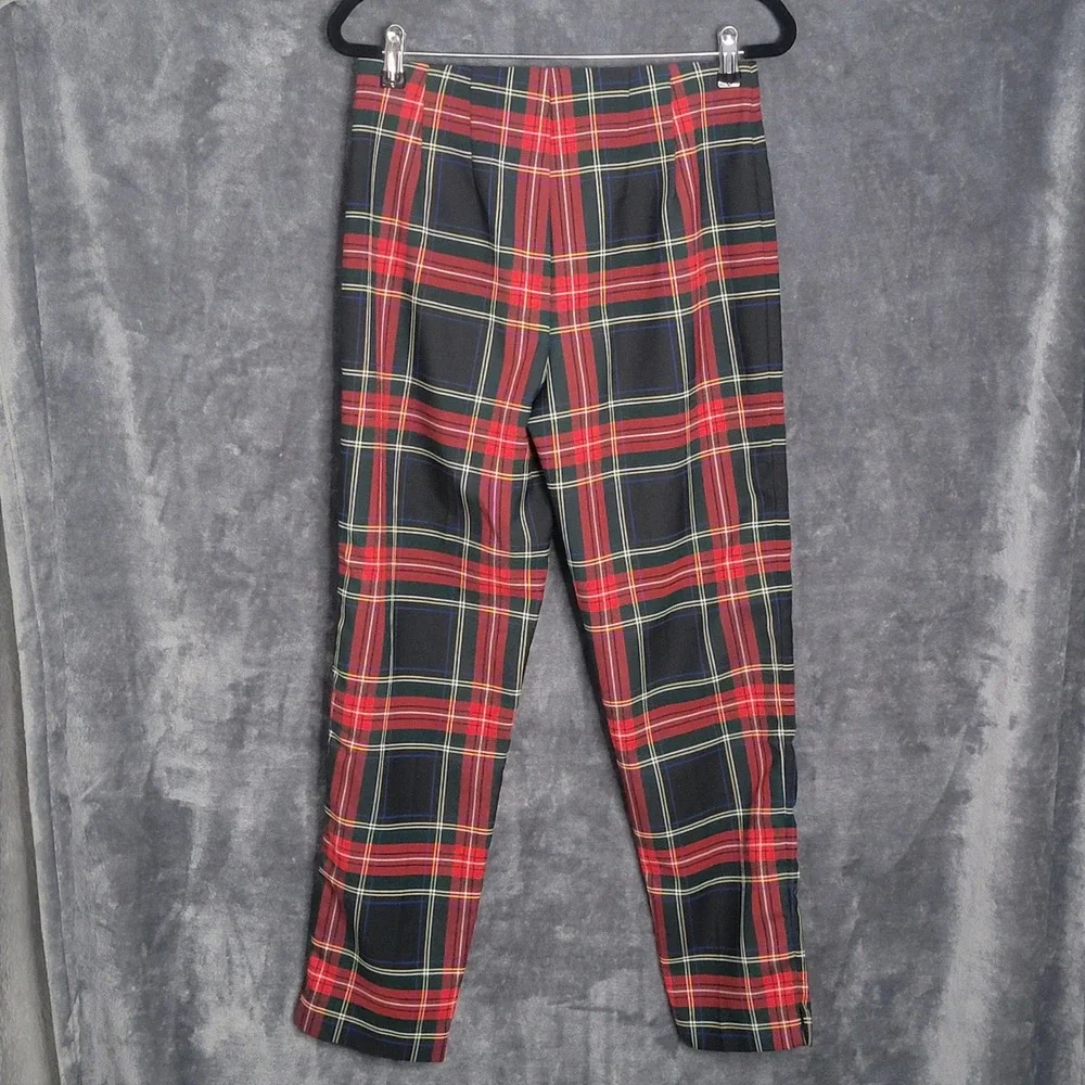 Chaps Ankle Pants 4 Red Plaid Tartan Side Zip Holiday Tapered Preppy Academia - Picture 9 of 13